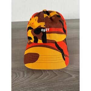 Obey Worldwide Camo Baseball Cap Orange Brown Yellow‎ Adjustable Strapback Hat